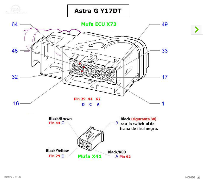 Opel Astra G 1.7DTi (Y17DT) ECU Pinout for Cruise Control Tempom
