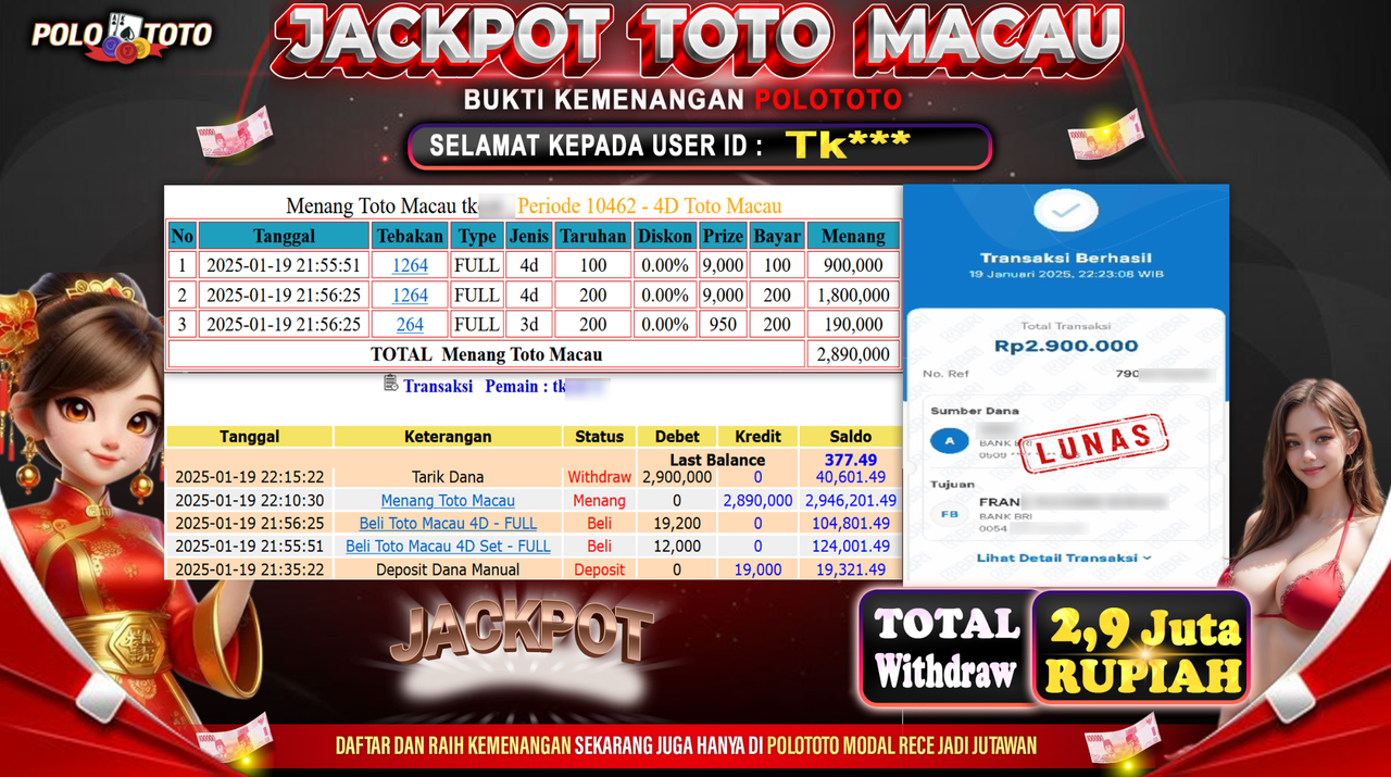 POLOTOTO JACKPOT TOGEL TOTO MACAU Rp.2,900.000,-