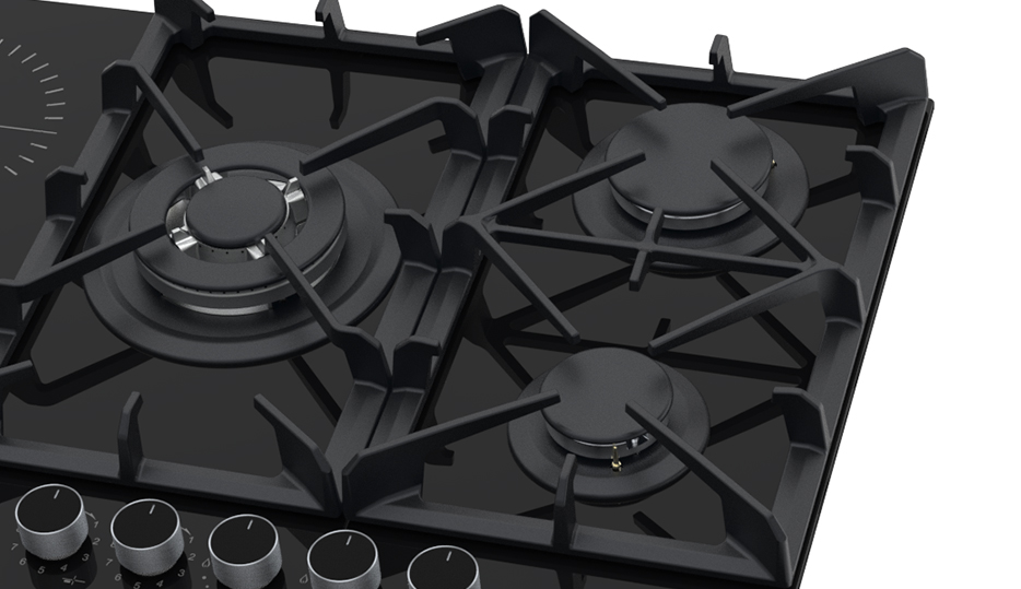 Estufa Modular Híbrida Drija Sicilia 76 con quemadores de gas y zonas radiantes eléctricas.