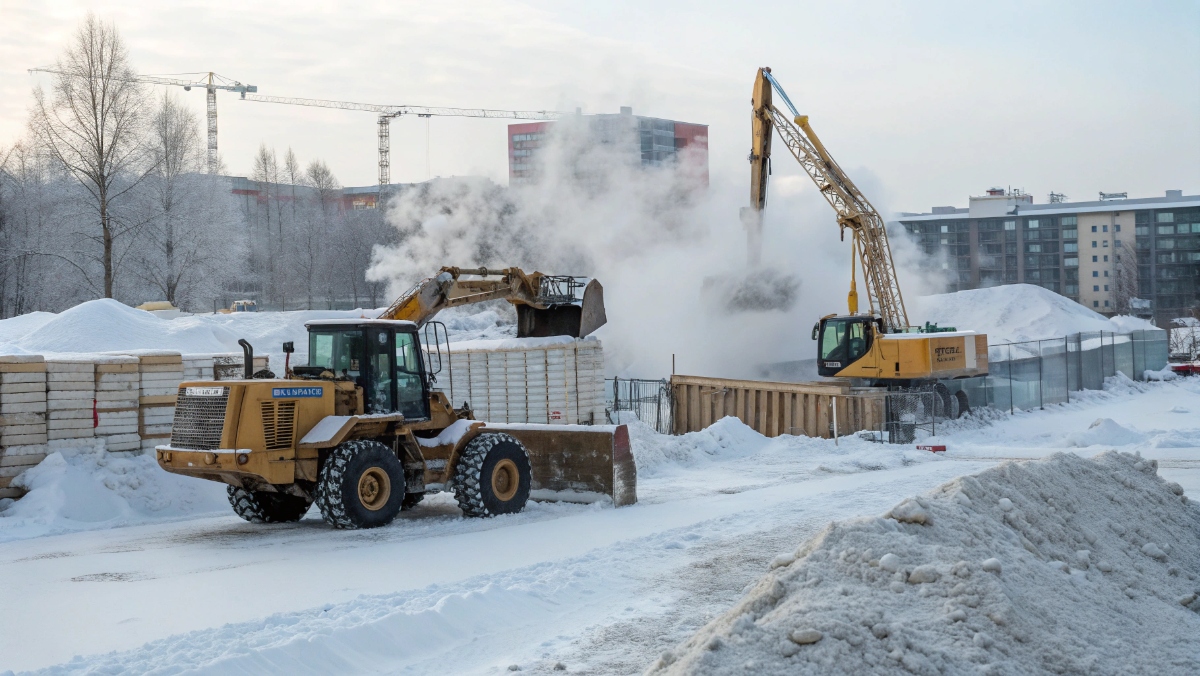 работа спецтехники зимой