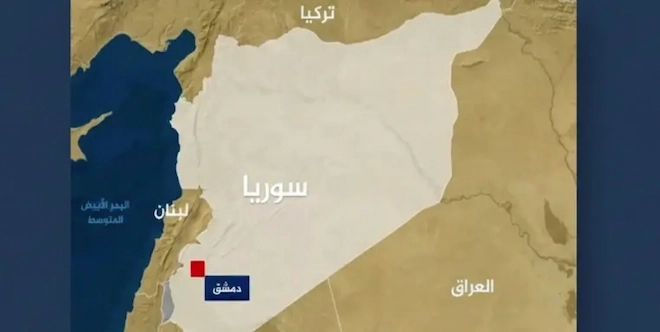 صورة توضيحية لخريطة سوريا مع تحديد العاصمة دمشق والدول المحيطة بها، في مشهد يعكس الجغرافيا السياسية للبلاد وسط تطورات أمنية وسياسية دقيقة في مرحلة ما بعد سقوط النظام.