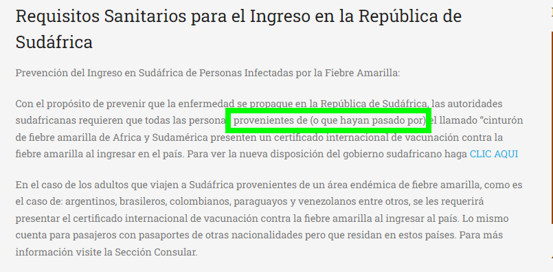 Requisitos Sanitarios para el Ingreso en la República de Sud - Vuelo a Johannesburgo Sudáfrica con escala Luanda, Angola