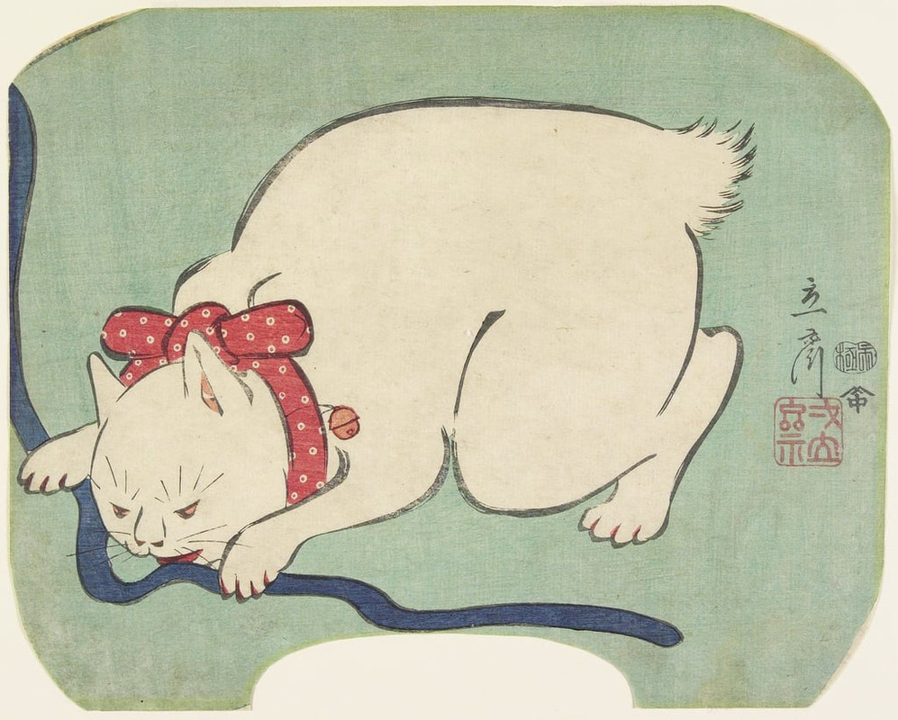 Hiroshige II - A White Cat Playing with a String 1863 - (MeisterDrucke-145307)