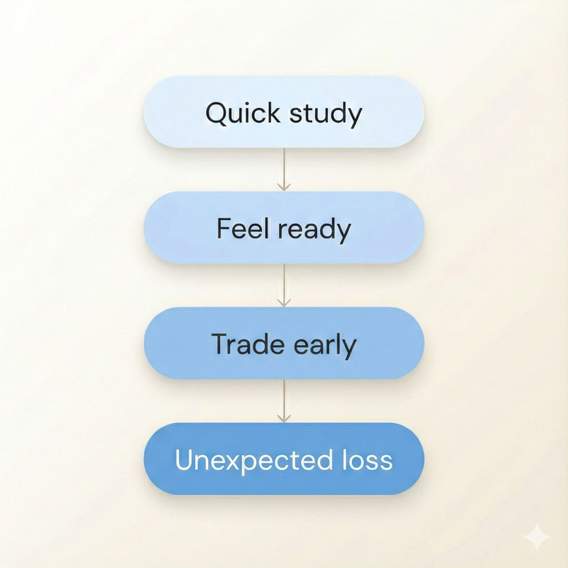Quick study leads to Feel ready leads to Trade early leads to Unexpected loss