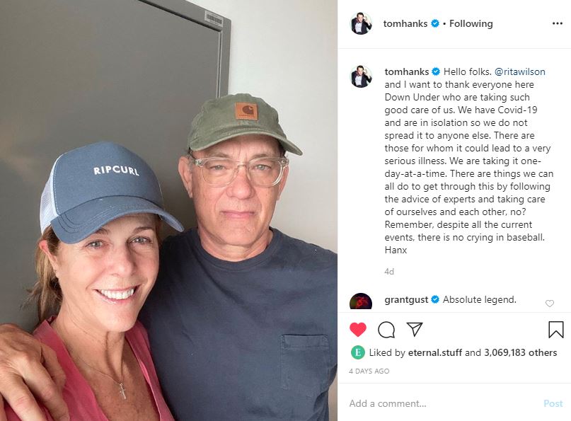 Tom Hanks dan Rita Wilson positif Covid-19