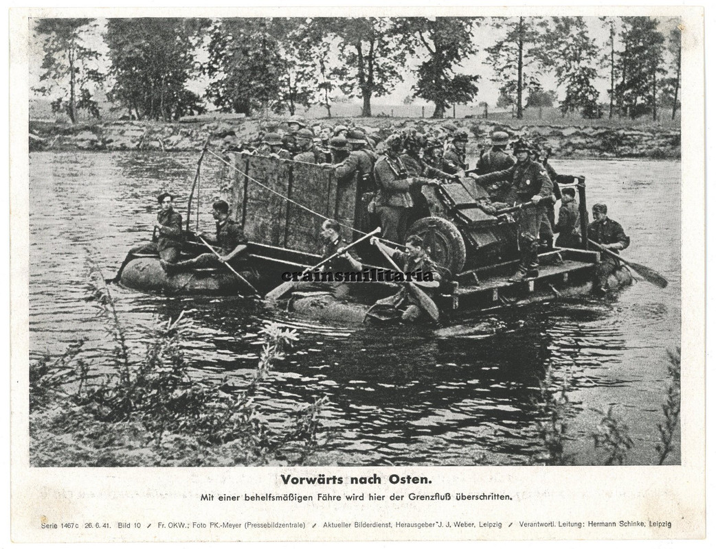 Foto Vormarsch mit Fähre über BUG Grenze Polen Russland Juni 1941