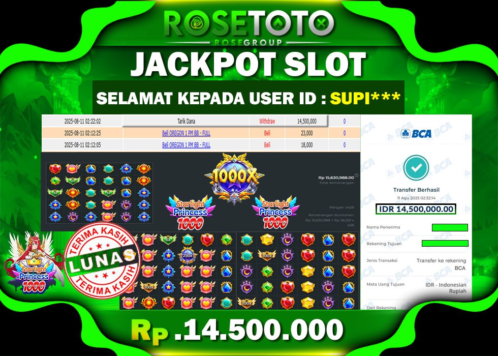 ROSETOTO JACKPOT SLOT STARLIGHT PRINCESS 1000 Rp.14.500.000.,- LUNAS