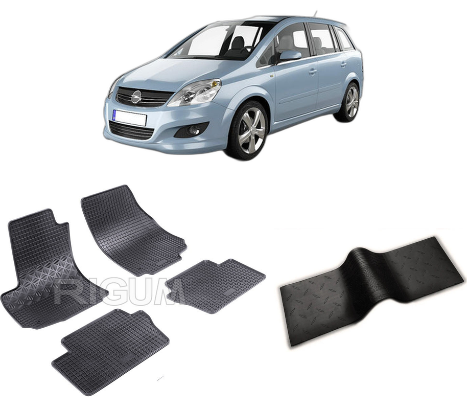Set covorase auto OPEL ZAFIRA B din 05.2005-2014, cu covoras tunel median, CAROSERIE VAN 5 LOCURI, Presuri cauciuc 100%, compatibil cu autoturismul OPEL ZAFIRA B, Rigum