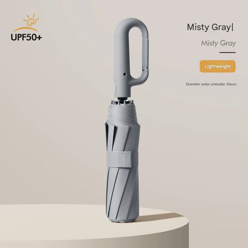 Automatic Open/Close Umbrella with UPF50+ Sun Protection - 10-Rib Windproof Design, Carabiner Handle(grey)