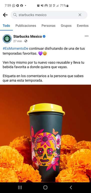 Starbucks: Vaso Reutilizable del Día de Muertos 
