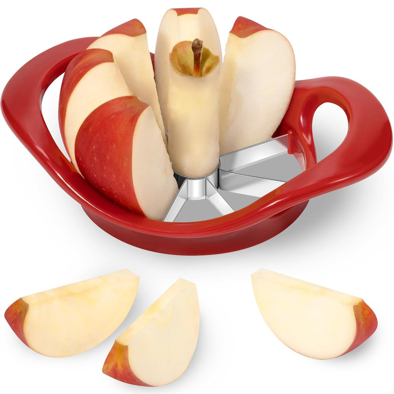 8 Blade Apple Slicer and Corer, Apple Corer Tool with Stainless Steel Blades, Super Sharp Fruit Cutter Fruit Slicer (Red)