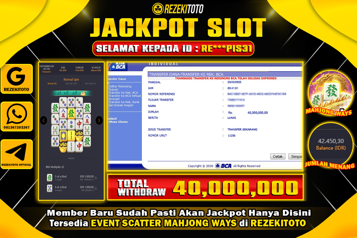 BUKTI KEMENANGAN 25 MAY 2025 MAHJONG WAYS 2 WD 40 JUTA 