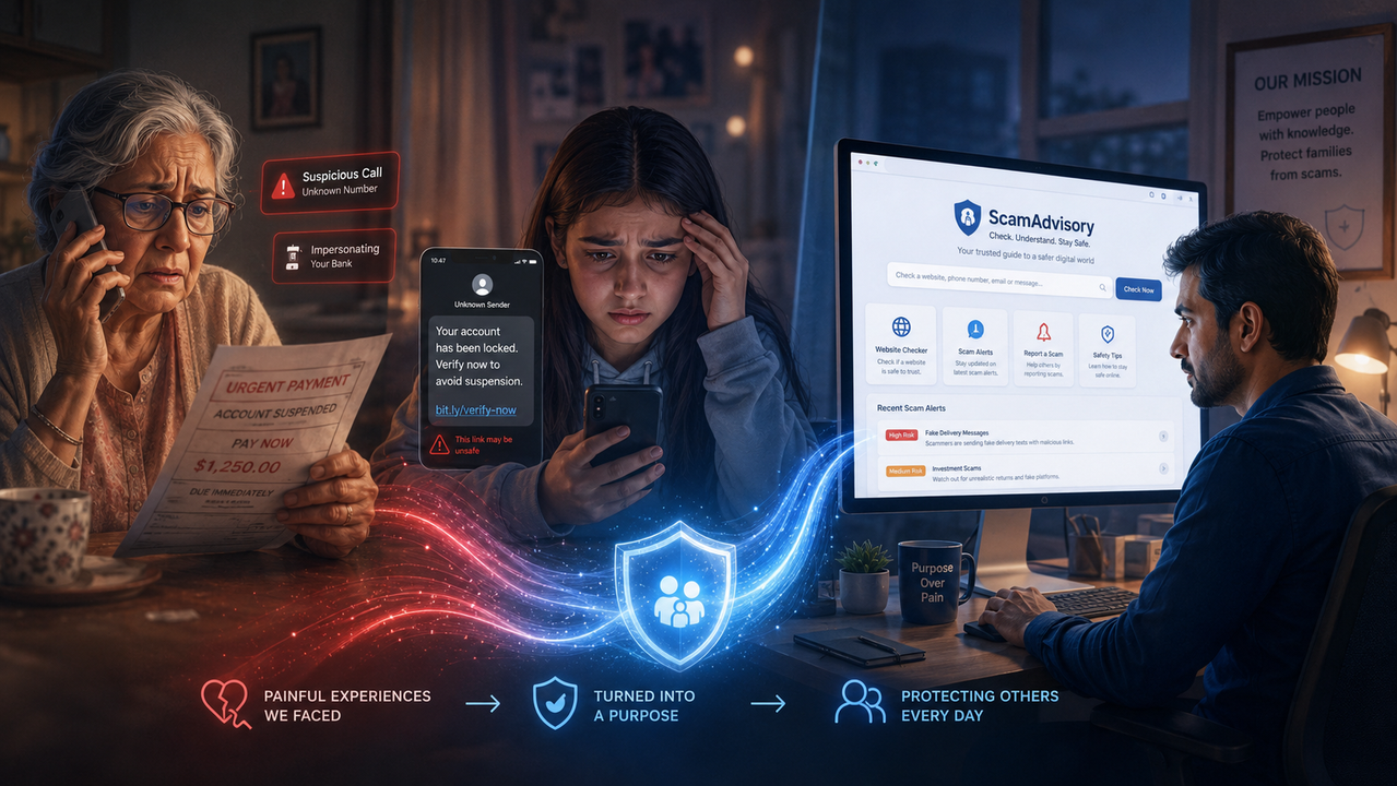 The story behind ScamAdvisory, showing personal experiences being turned into protection for others