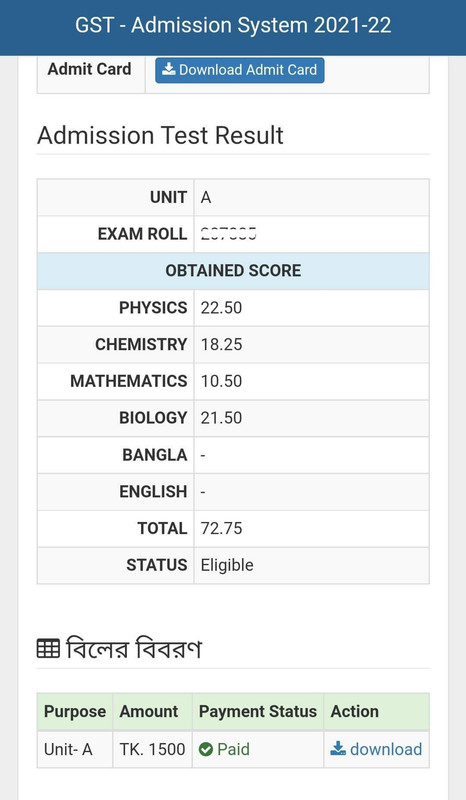 GST A Unit Result