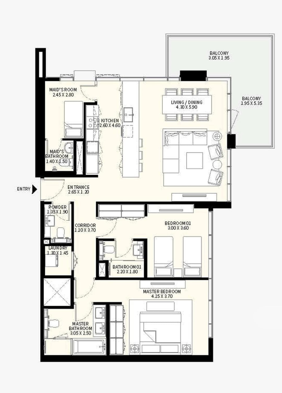 Keyplan layout for NAYA 3 showing the arrangement of residences including the 2-BR + Maid's apartment configuration featured in this Distress Deal at Nakheel’s NAYA 3 development in MBR City