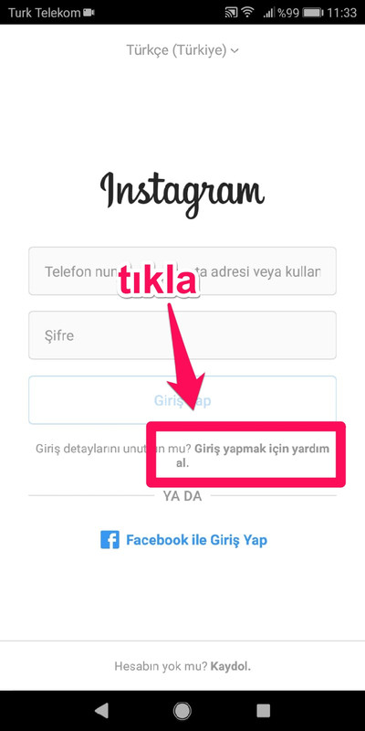 instagram giriş yapmak için yardım al