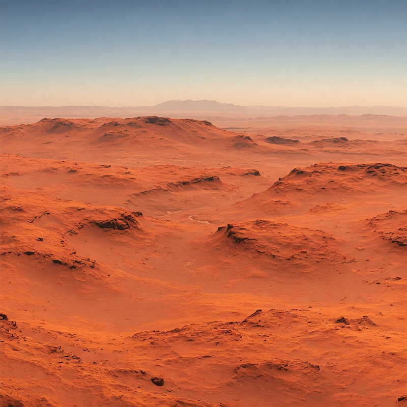 Visual representation of Mars undergoing terraforming with advanced technology creating a breathable atmosphere and early signs of vegetation.