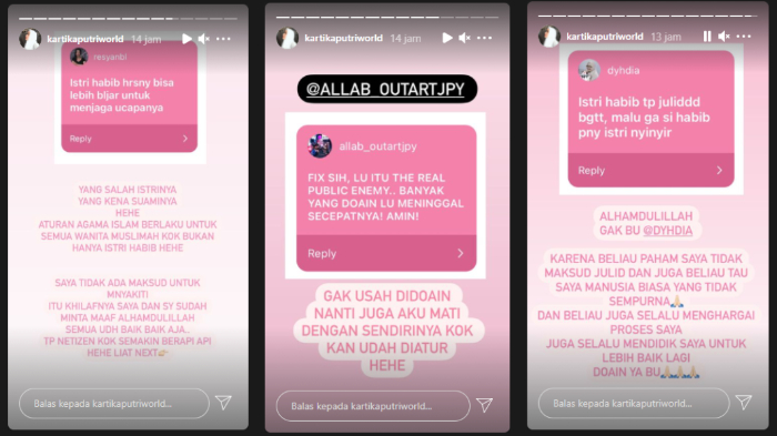 Kartika Putri balas tudingan dari warganet. 