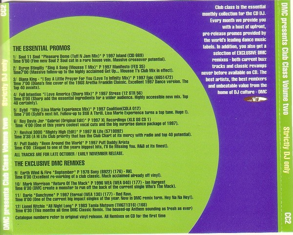 11/01/2023 - Club Class  - (Strictly DJ Only Volume 2 )(CD, Compilation, Promo)(DMC – CC2) 1997 DMC-Club-Class-Volume-2-back