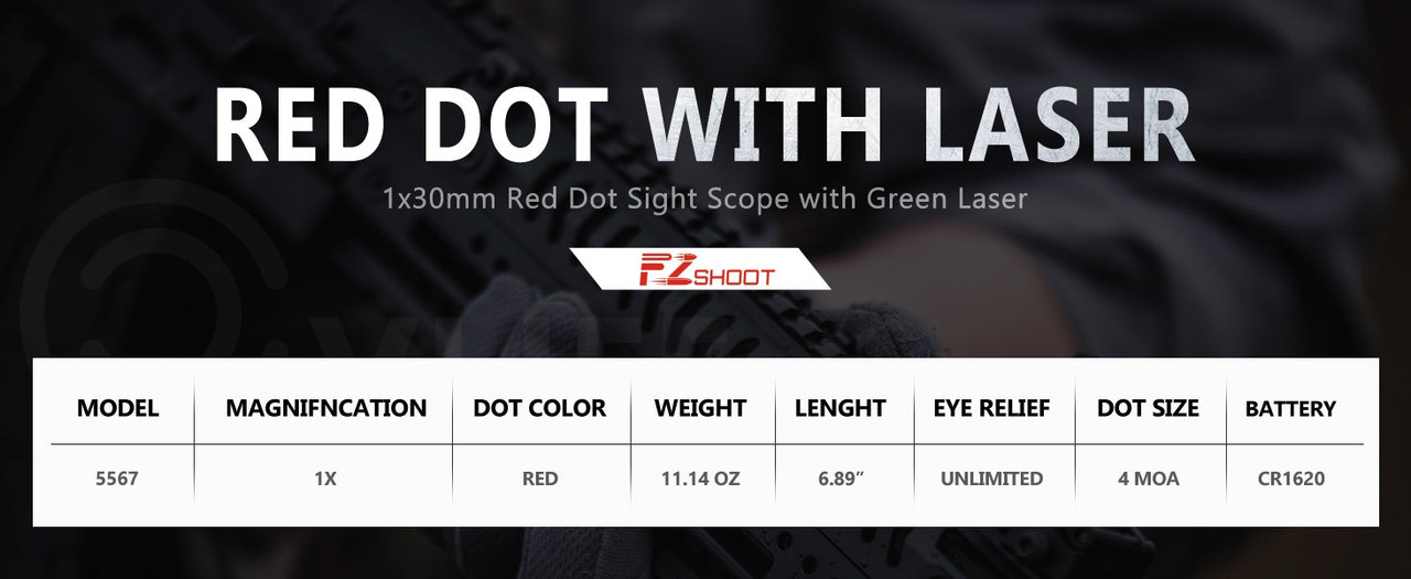EZSHOOT 1x30mm red dot sight with green laser optic