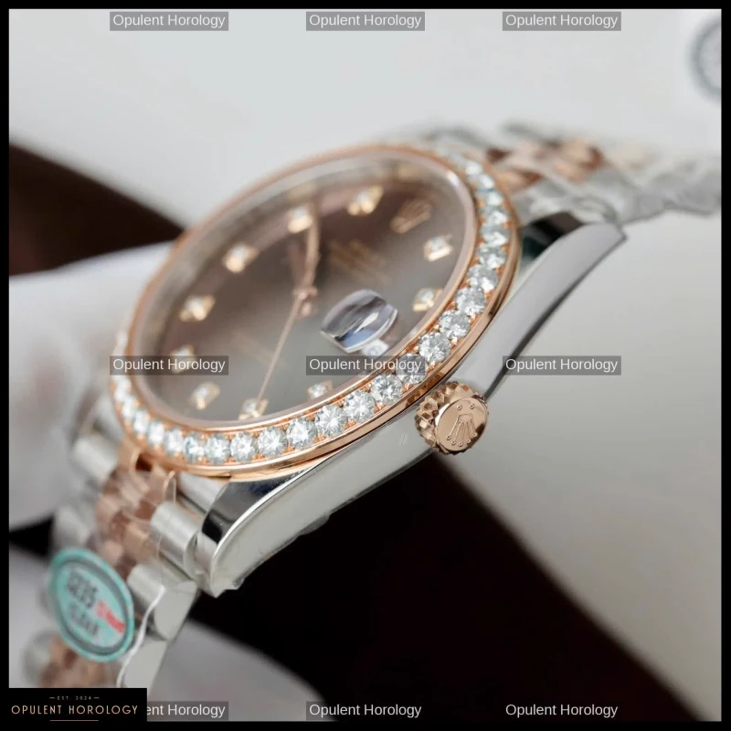 Rolex Datejust 41 Chocolate Dial Moissanite Diamond Bezel Jubilee