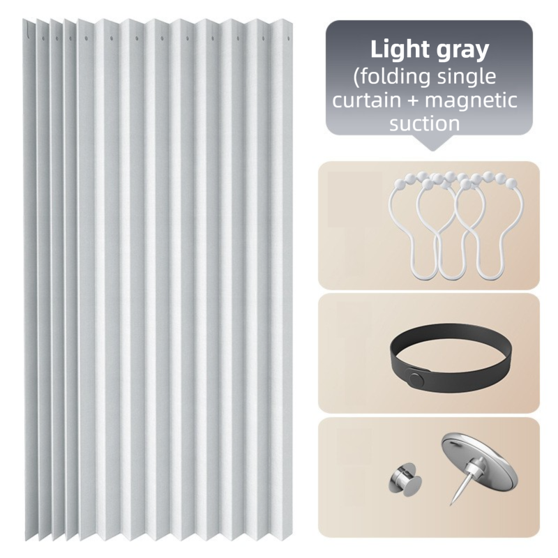 100 X 180 CM Light Gray Linen-Look Dust Drill-Free Pull-Curtain - Folding Doorless Closet Divider with Magnetic Closure & Hanging Rings