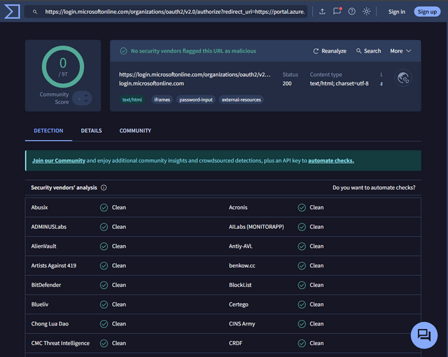 Virustotal zur Zielseite 
