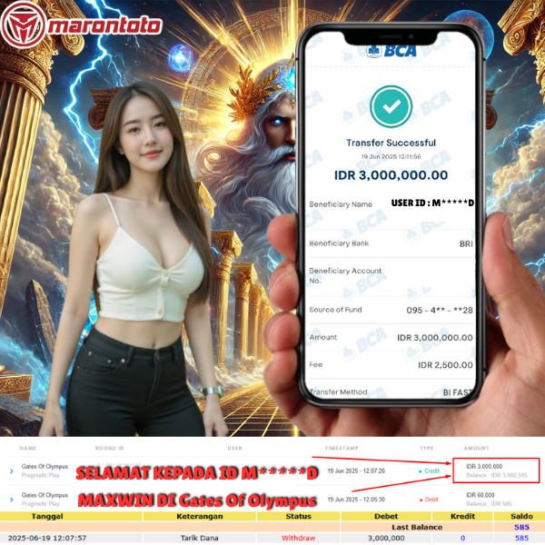 Bukti Kemenangan Member Marontoto Sebesar 3,000,000 JuTa