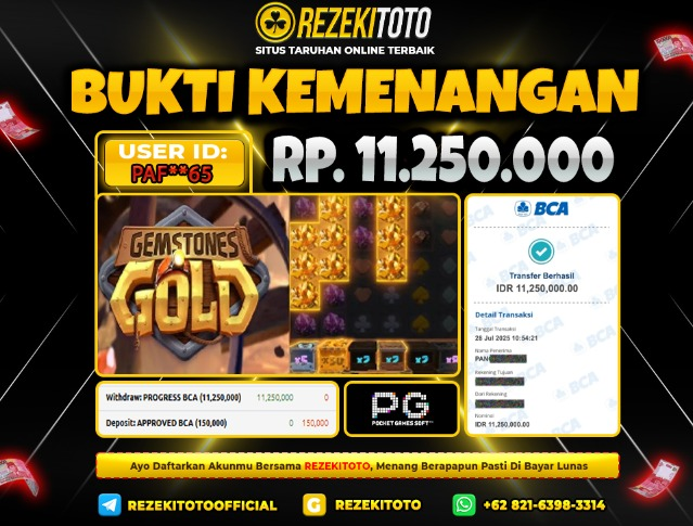 BUKTI KEMENANGAN 28 JULI 2025 GAMESTONE GOLD 11 JUTA  