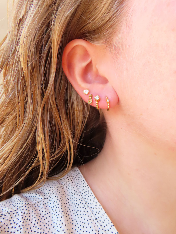 Minimal safety pin studs with zirconia stones
