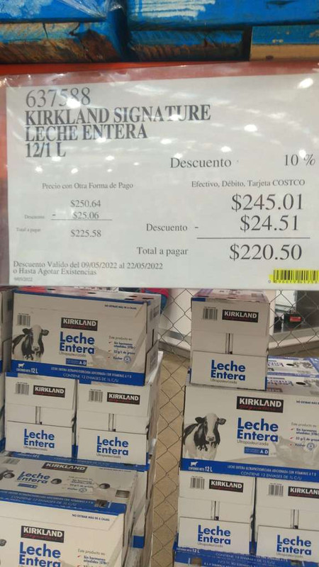 Costco: Leche Kirkland entera 10% menos 