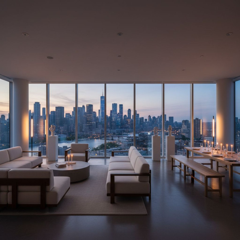 Стильная лаунж-зона для мероприятия, созданная с помощью услуги по аренде мебели для создания комфортной атмосферы.