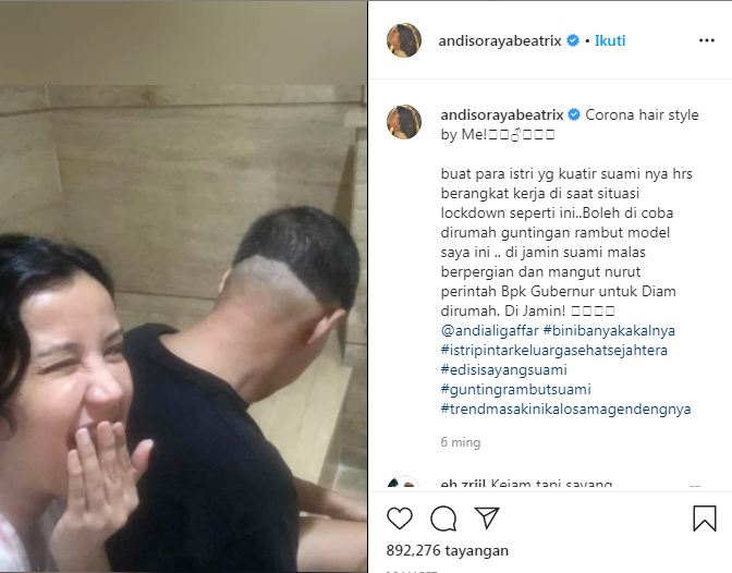 Andi Soraya potong rambut suami