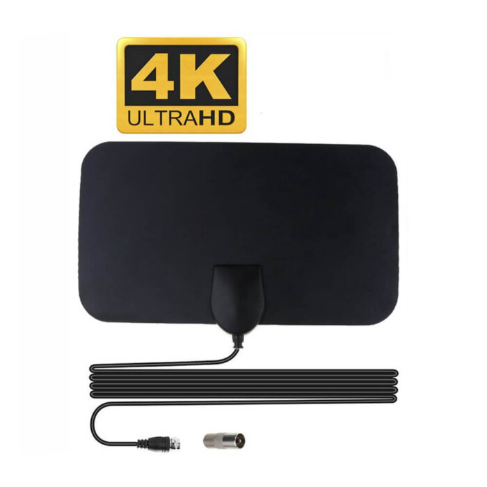 Antena de TV digital plana de color negro para interiores.