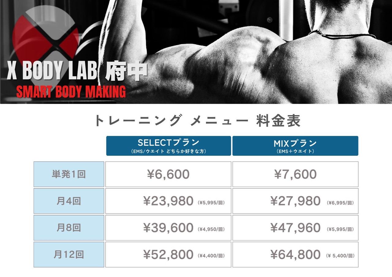 トレーニングメニュー料金表
