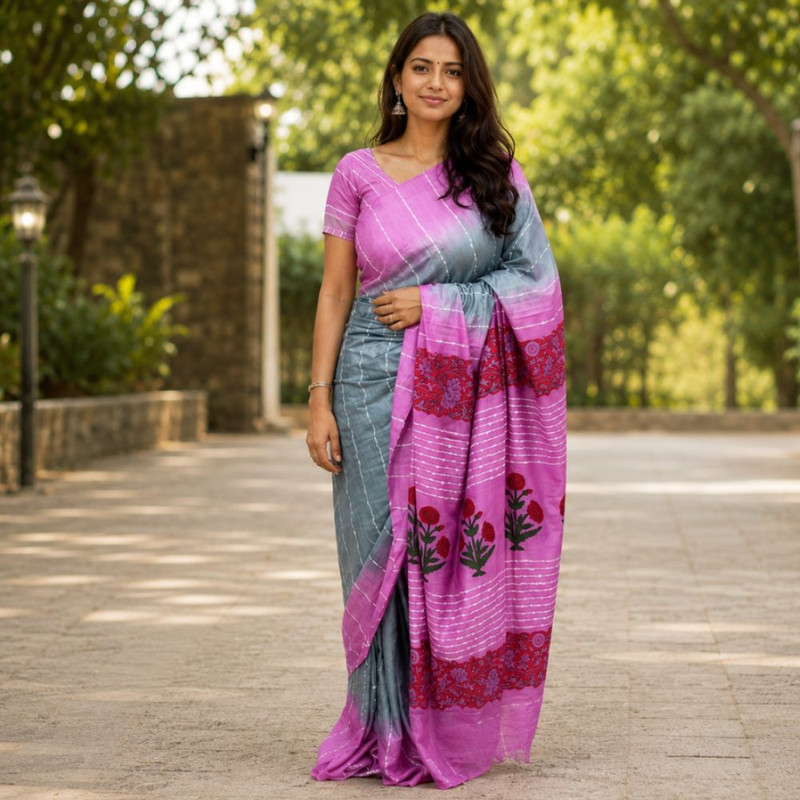 Women's Kota  Staple Silk Saree with Unstitched Blouse Piece