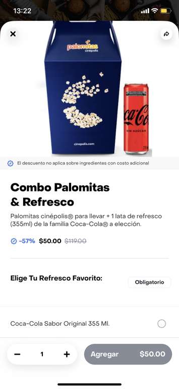 Rappi: Cinépolis descuento en combos 
