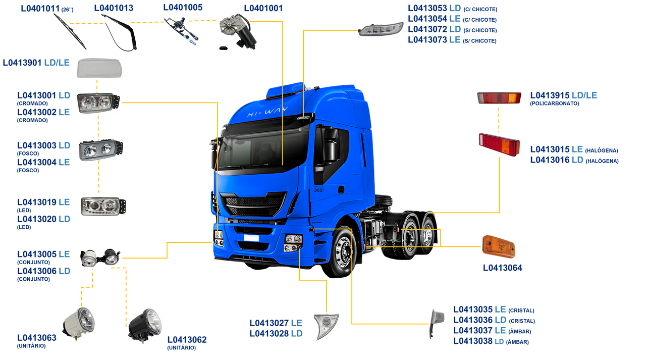 IVECO-HI-WAY 2013 A ....-490S44T, 600S44T, 600S48T, 600S56T, 800S48TZ, 800S56TZ-FPT CURSOR 13-ZF16AS2630-ILUMINAÇÃO E LIMPADOR PERFIL