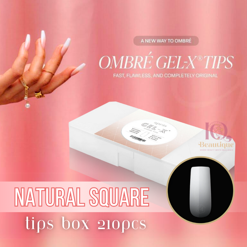 Apres Gel-X Ombre Natural Square Medium Tips Box 14 Sizes 210pc