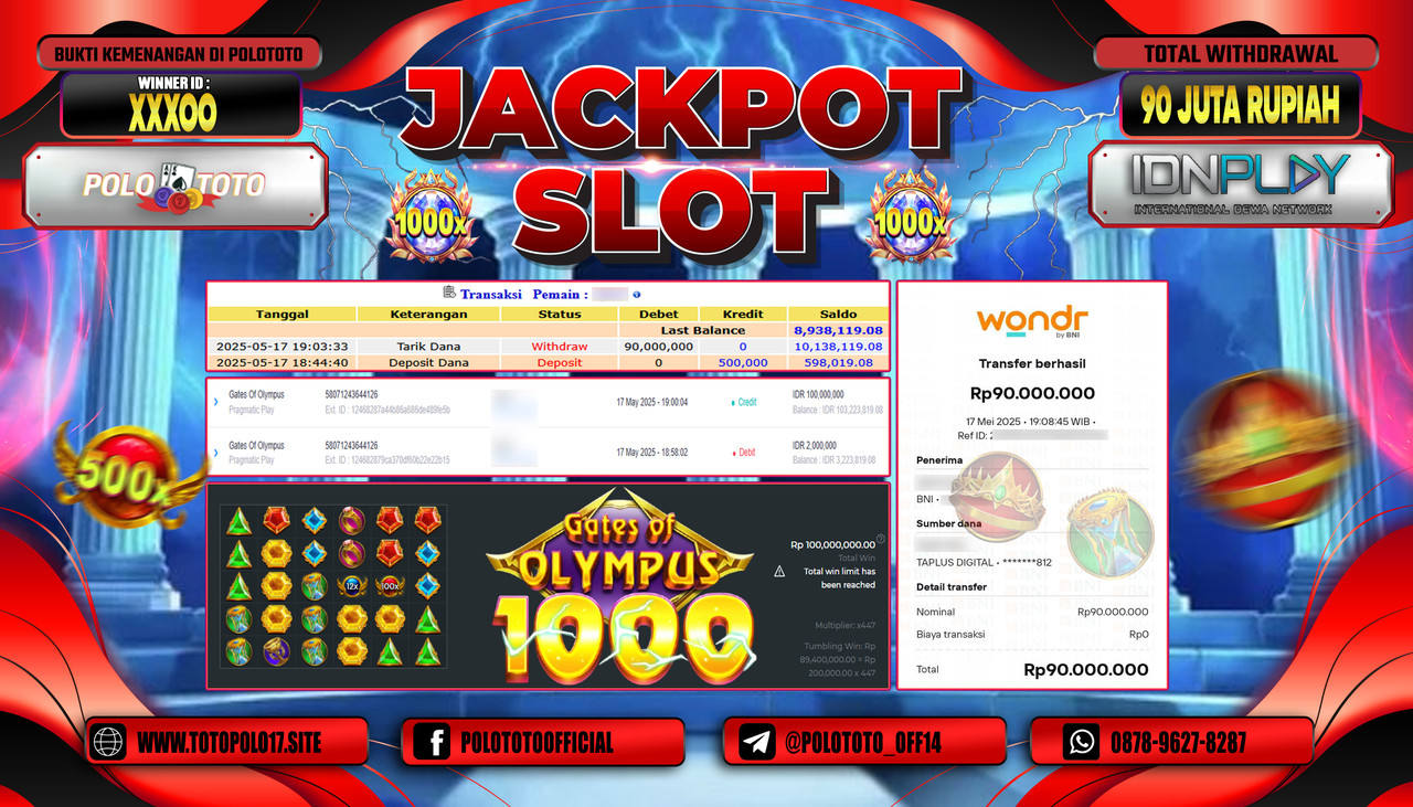 POLOTOTO JACKPOT SLOT GATES OF OLYMPUS Rp.90.000.000,-