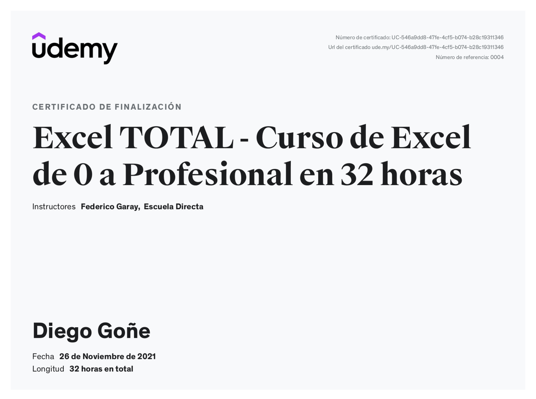 Certificado Excel