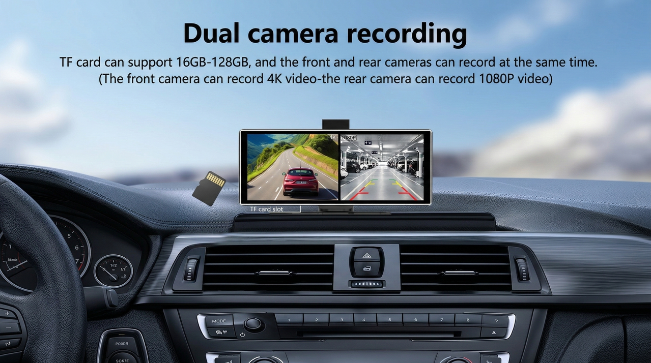 Excitat camera auto DVR duala, inregistrare fata 4K si spate 1080P, suport TF 128GB, bucla inregistrare, G-sensor pentru siguranta