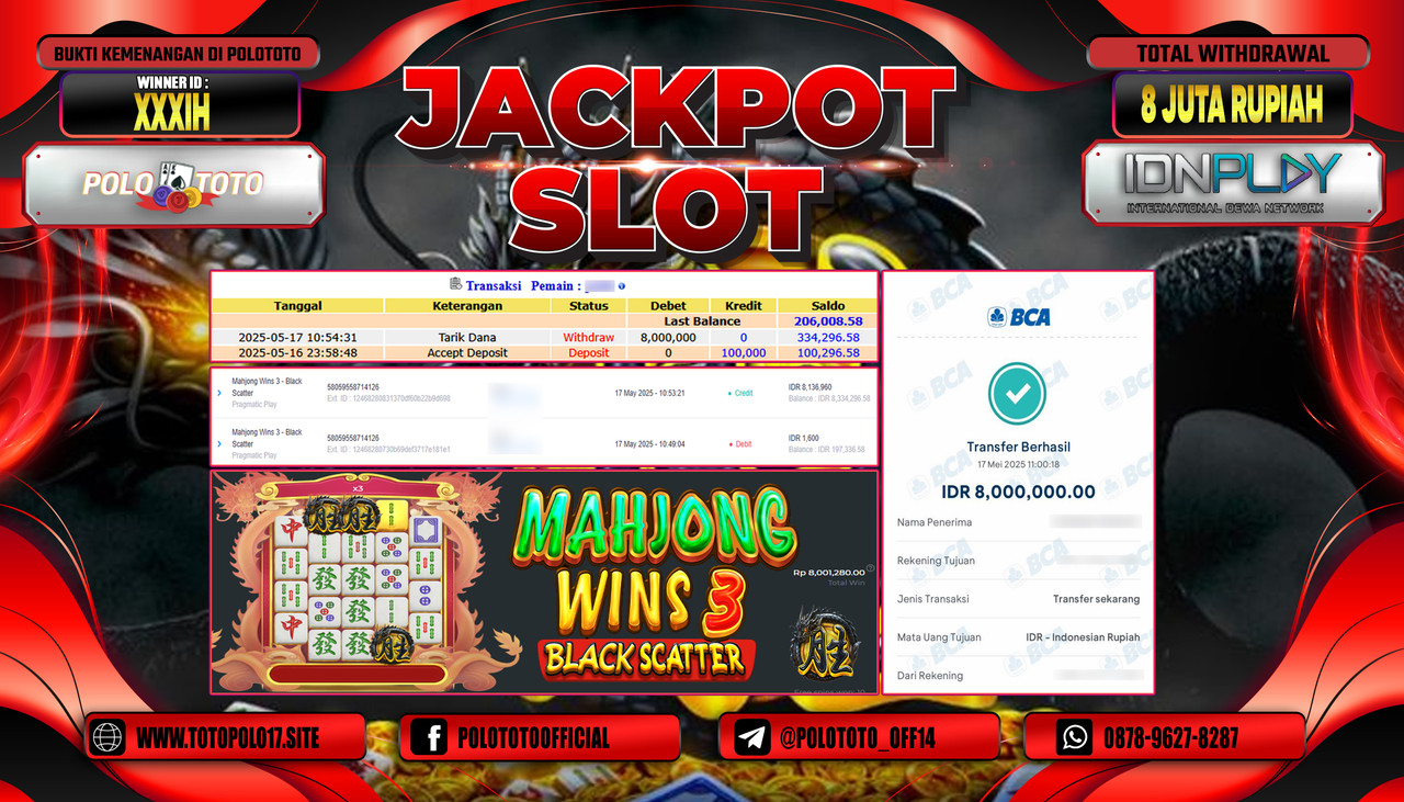 POLOTOTO JACKPOT SLOT MAHJONG WINS 3 - BLACK SCATTER Rp.8.000.000,-