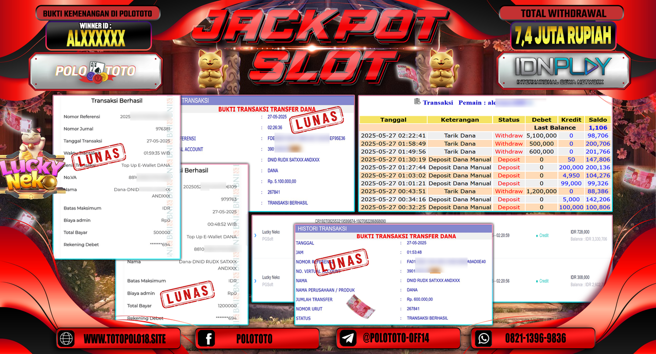 POLOTOTO JACKPOT SLOT LUCKY NEKO Rp.7.400.000,-