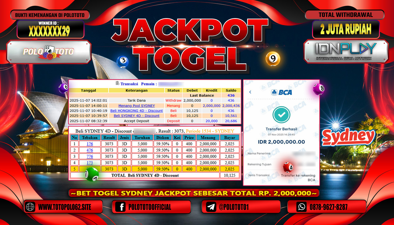 POLOTOTO JACKPOT TOGEL MENANG POOL SYDNEY Rp.2.000.000,- LUNAS