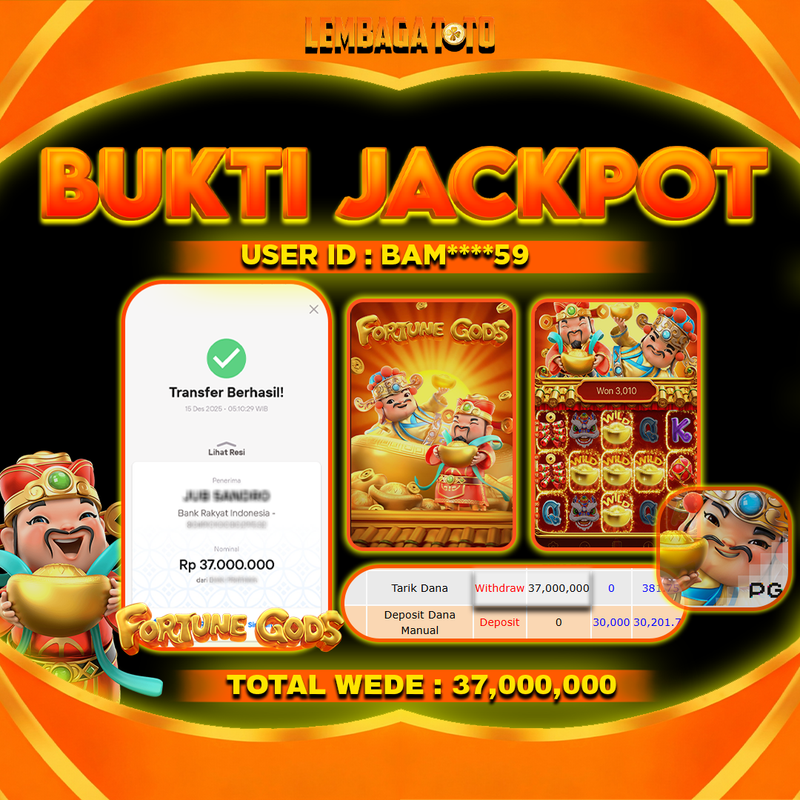 BUKTI JACKPOT 16 DECEMBER LEMBAGATOTO FORTUNE GODS Rp37,000,000,- LUNAS