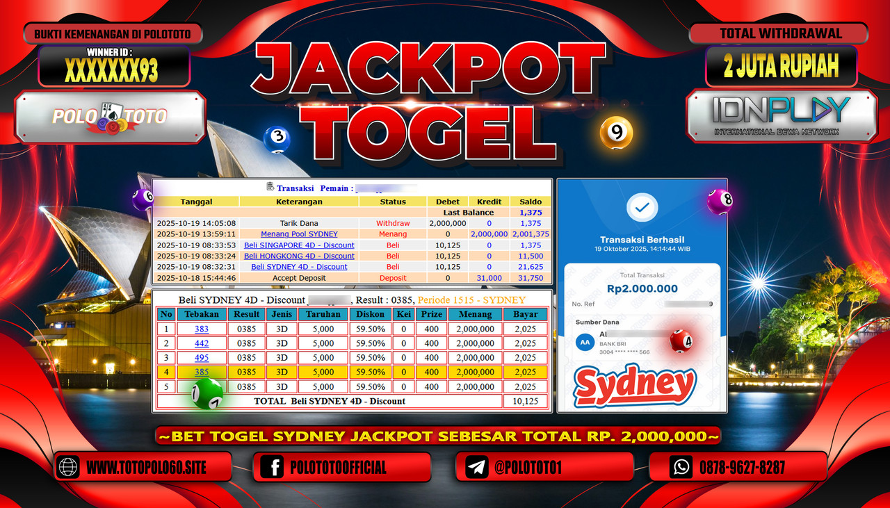 POLOTOTO JACKPOT TOGEL POOL SYDNEY Rp.2.000.000,- LUNAS