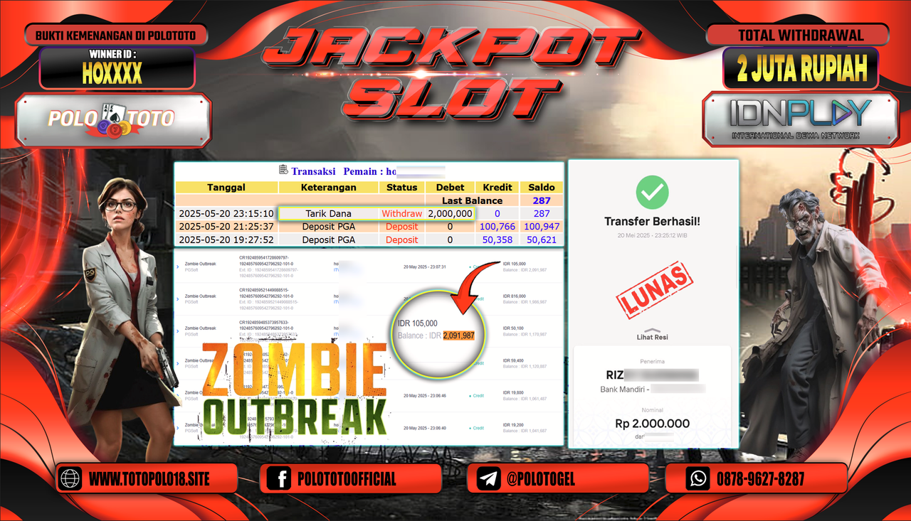 POLOTOTO JACKPOT SLOT ZOMBIE OUTBREAK Rp.2.000.000,-