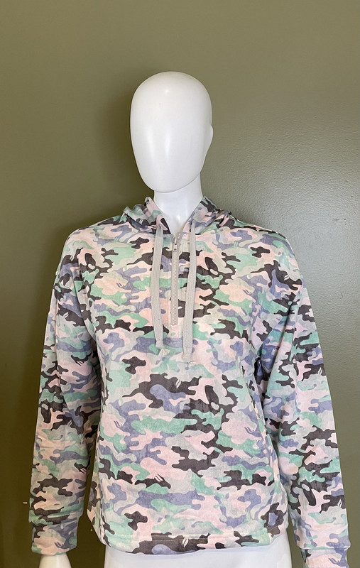 FABLETICS HALLIE CINCHABLE HALF ZIP HOODIE WASHED REAL TEAL CAMO XS WOMEN