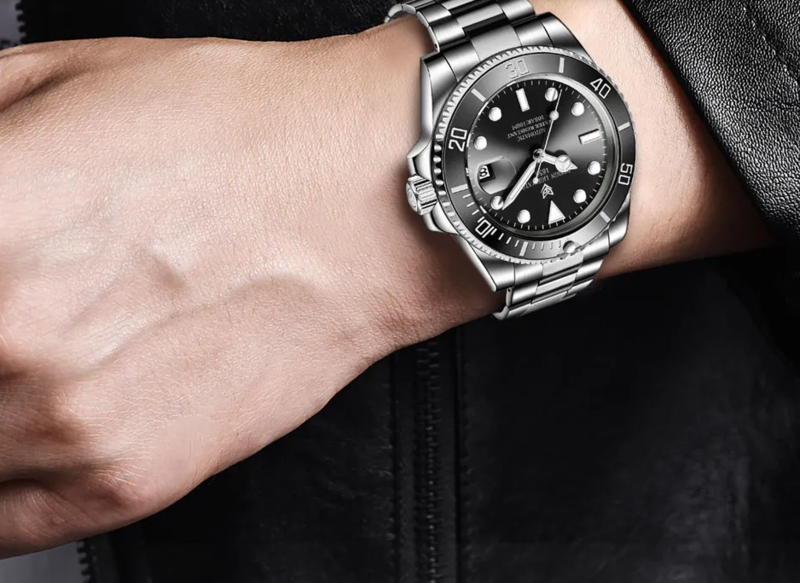 BNIB LIGE 6801 AUTOMATIC ALL STEEL DIVE WATCH BLACK HIGH
